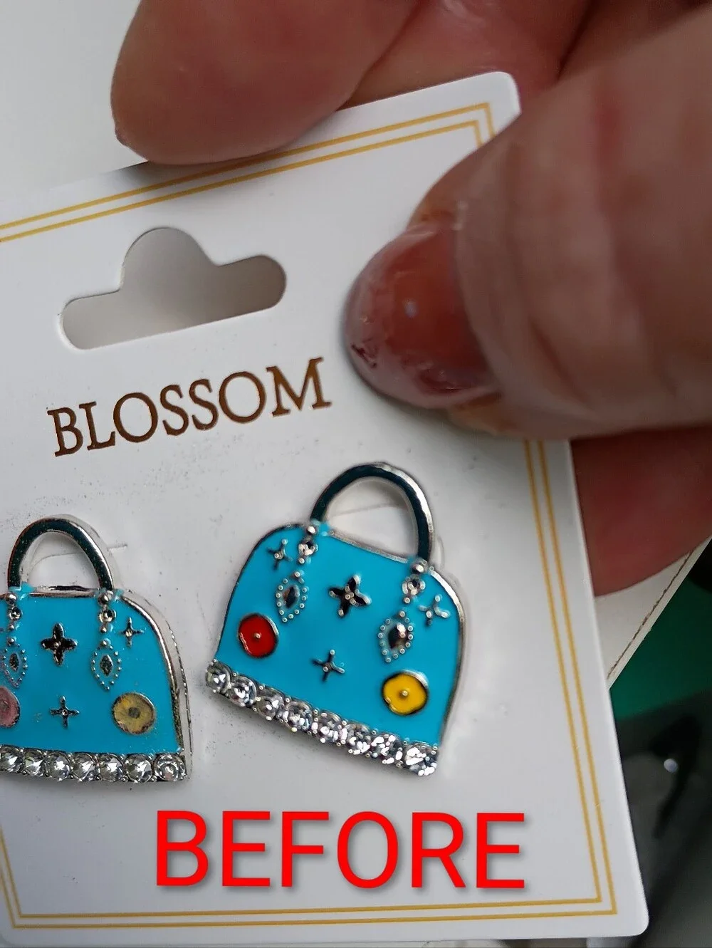 Frosted Tiffany Blue Enamel Handbag Pierced Earrings